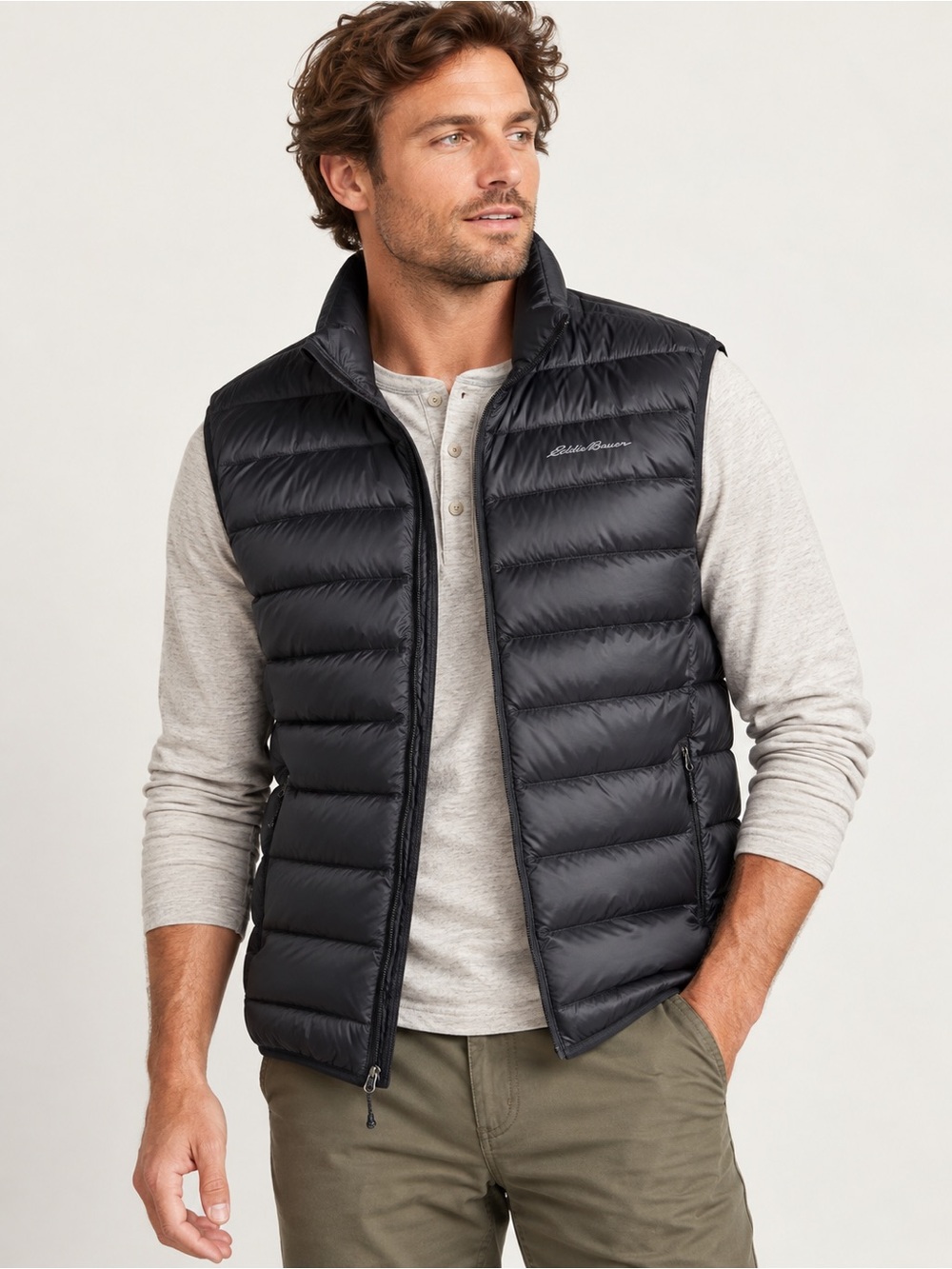 Eddie Bauer CirrusLite 650 Down Fill Black Puffer Vest Lg